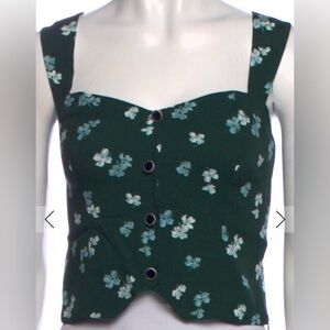 Reformation Dark Green Floral Blouse